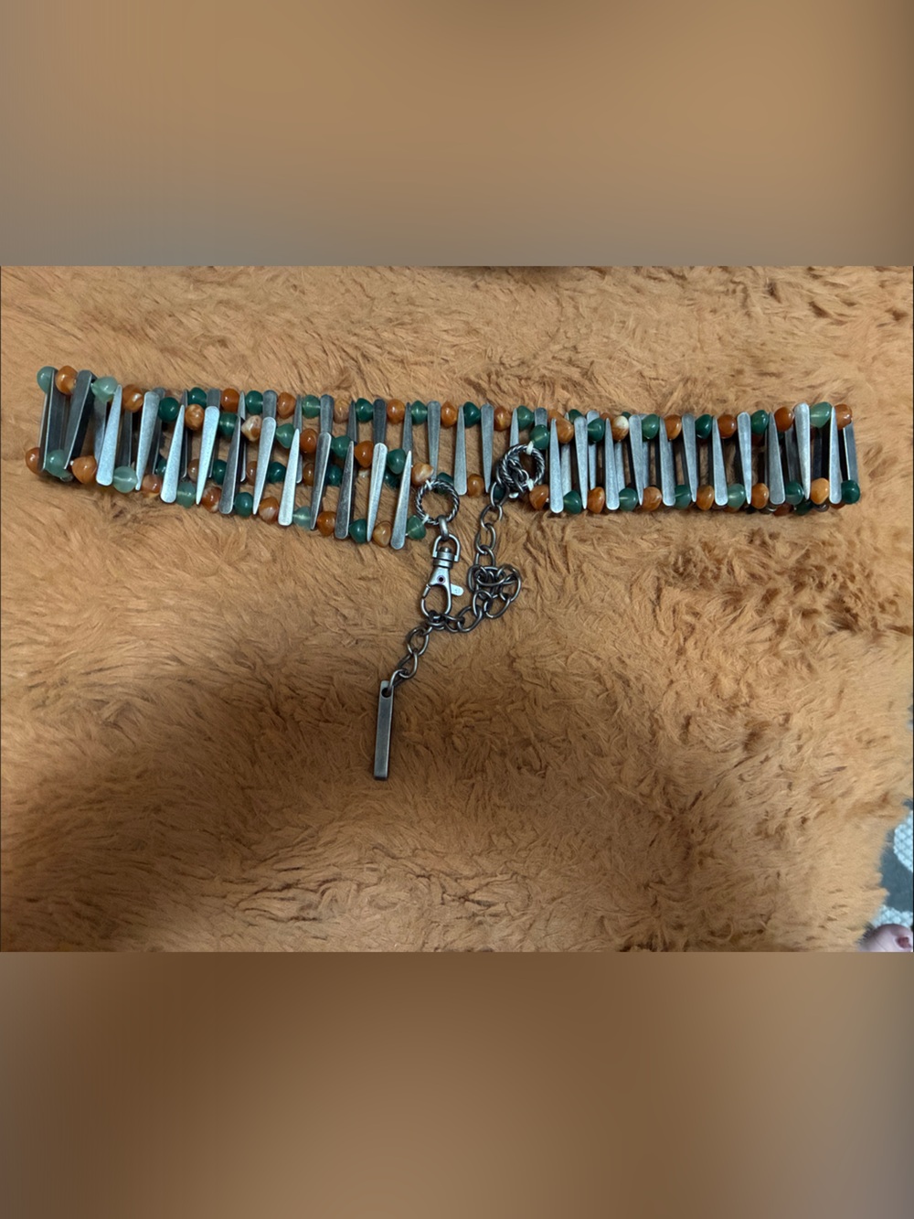 Beaded Multi-Color Women’s Waist Belt with Silver-Tone Bars